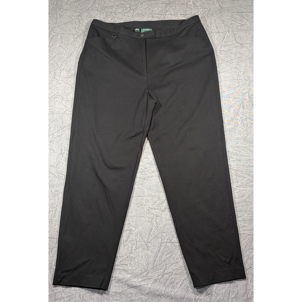 Lauren Ralph Lauren Pants Womens 20W Black Cotton Lycra Buckle Detail Trousers